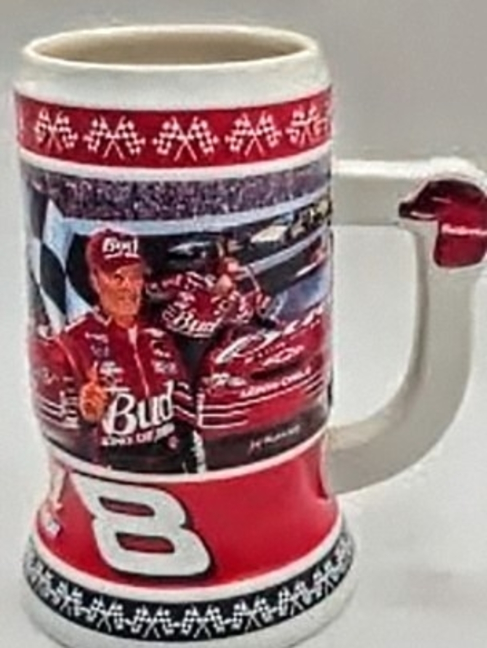 Budweiser Red and White Racing Ceramic Mug with #8 Graphics
